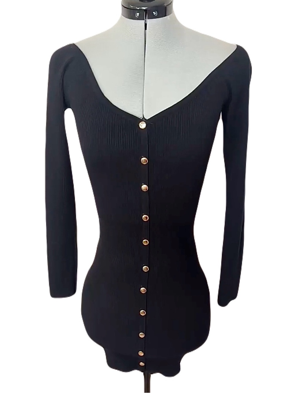 Hera Collection Black Gold Long Sleeve Midi Dress M